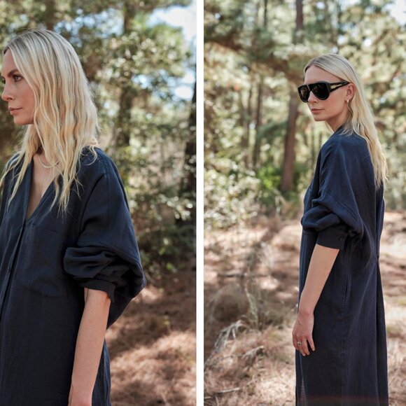 Mamene Studio Shirt Dress in Linen - Navy - size 1 (4-8 equivalent) - Picture 3 of 4